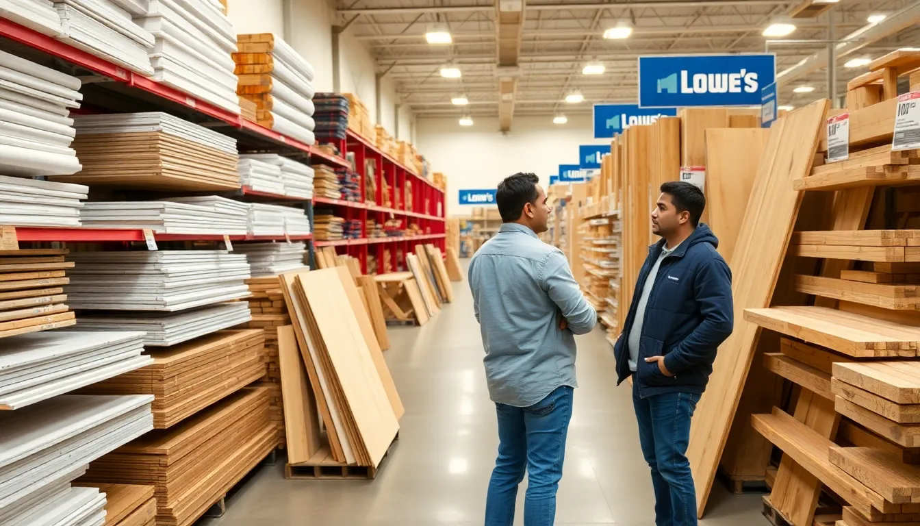 interior of Lowe's showcasing building materials and lumber.