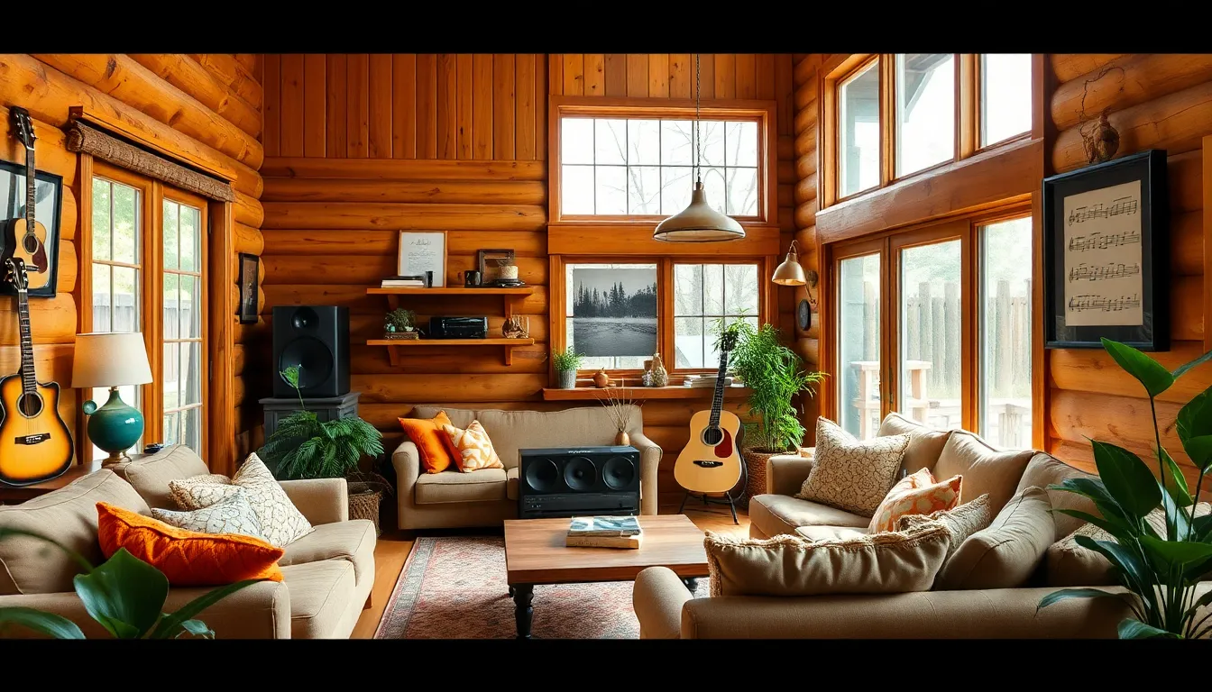 rustic living room inspired by Zach Bryan's home improvement aesthetic.